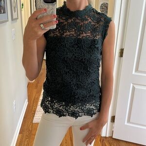 Nanette Lepore Forest Green Lace Blouse